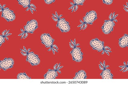 Hand drawn Italian Mediterranean seafood seamless pattern. Italy summer print. Background with pitaya, tropical fruits. Amalfi coast sea elements for Italy food menu, wedding. Vector illustration.