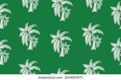 Hand drawn Italian Mediterranean seafood seamless pattern. Background with palm trees. Italy summer print. Amalfi coast sea elements for Italy menu, wedding, sketch. Vector illustration.