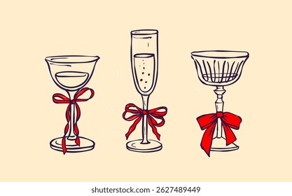 Hand drawn Italian style wedding dinner posters and placards. Wine, champagne glass, cheese, cake drawings for wedding invitations, menus and parties. Ink doodle sketch style