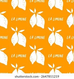 Hand drawn Italian summer pattern with lemon. Dolce vita life style. Tropical fruit vector background. Slow living, Amalfi print for paper, cover, fabric.