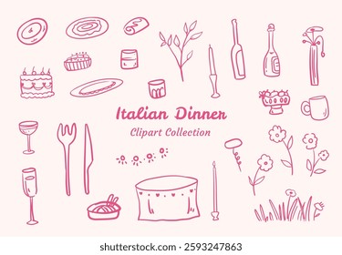 Hand Drawn Italian Wedding Clipart Charming and Classic Look For Elegant Themed Graphics