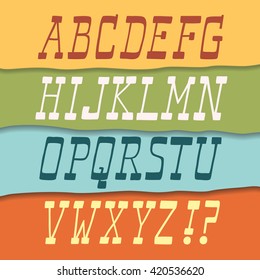 Hand drawn italic vector ABC letters. Colorful background with shadows. Nice font for your design.

