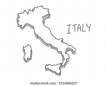 Hand Drawn of Italy 3D Map on White Background.