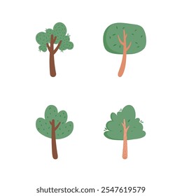 Conjunto de elementos dibujados a mano de diseño lindo del árbol