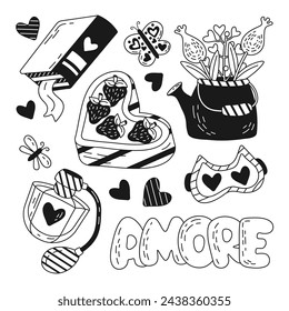 Hand drawn items for Valentine's Day Illustration and Vector