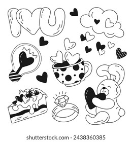 Hand drawn items for Valentine's Day Illustration and Vector