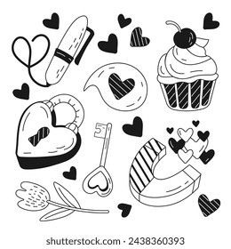 Hand drawn items for Valentine's Day Illustration and Vector