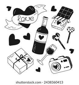 Artículos dibujados a mano para ilustración y vector del día de San Valentín