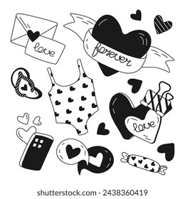 Artículos dibujados a mano para ilustración y vector del día de San Valentín