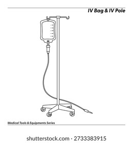 Hand drawn IV bag and IV pole medical illustration
