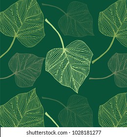 Hand drawn Ivy leaves spring vector pattern in green colors palette