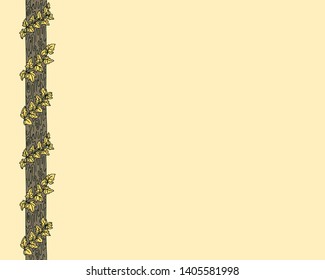 Hand drawn ivy on tree seamless pattern. Endless vector tracery