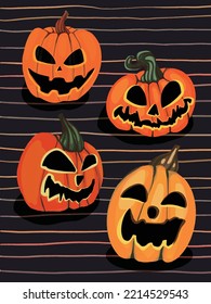 Hand drawn jack-o-lantern with halloween elements, card or poster