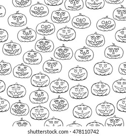 hand drawn jack-o-lantern seamless pattern - halloween background