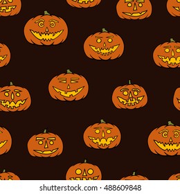 hand drawn jack-o-lantern seamless pattern - halloween background