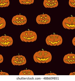 hand drawn jack-o-lantern seamless pattern - halloween background