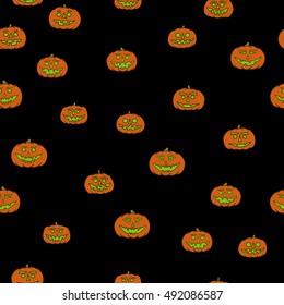hand drawn jack-o-lantern seamless pattern - halloween background