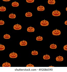 hand drawn jack-o-lantern seamless pattern - halloween background