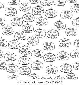 hand drawn jack-o-lantern seamless pattern - halloween background