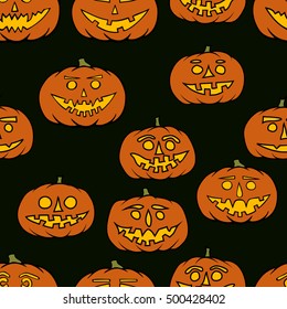 hand drawn jack-o-lantern seamless pattern - halloween background