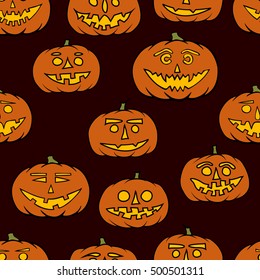 hand drawn jack-o-lantern seamless pattern - halloween background