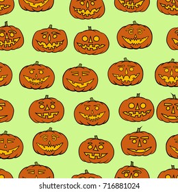 hand drawn jack-o-lantern seamless pattern - halloween background