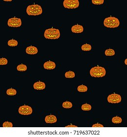 hand drawn jack-o-lantern seamless pattern - halloween background