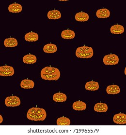 hand drawn jack-o-lantern seamless pattern - halloween background