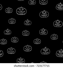 hand drawn jack-o-lantern seamless pattern - halloween background