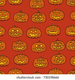 hand drawn jack-o-lantern seamless pattern - halloween background