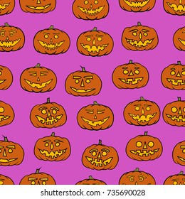 hand drawn jack-o-lantern seamless pattern - halloween background