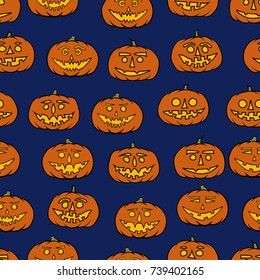 hand drawn jack-o-lantern seamless pattern - halloween background