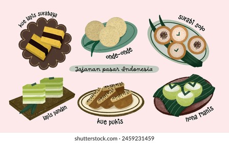 hand drawn jajanan pasar indonesia food snack collection set