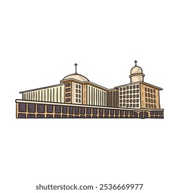 Hand Drawn Jakarta Building Illustration Colored - Istiqlal Mosque