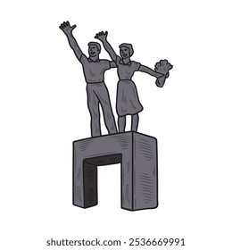 Handgezeichnete Jakarta Gebäude Illustration farbig - Willkommen Bundaran HI Statue