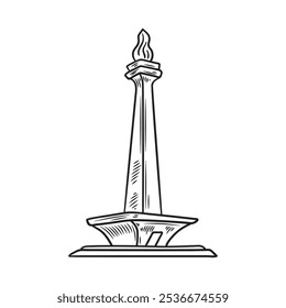 Ilustración de edificio de Jakarta dibujado a mano incoloro - Monas