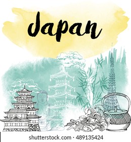 Hand drawn Japanese background.Vector Sketch background