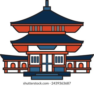 Hand Drawn Japanese and Chinese style pavilions or pagodas in flat style isolated on background