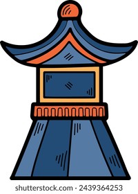 Hand Drawn Japanese and Chinese style lantern pole in flat style isolated on background