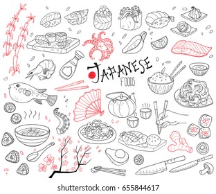 Hand Drawn Japanese Cuisine Elements Set