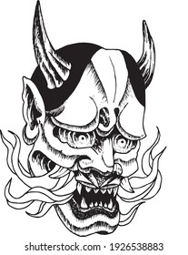 hand drawn japanese demon mask