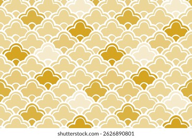 Fondo dibujado a mano del patrón de las flores japonesas en oro, Fondo de pantalla lindo del patrón japonés, material inconsútil del Vector