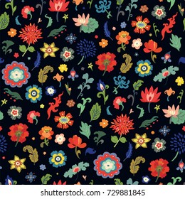 hand drawn japanese flowers vector seamless pattern
