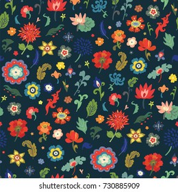 hand drawn japanese flowers vector seamless pattern