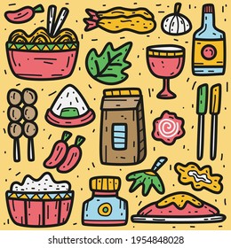 hand drawn japanese food cartoon doodle design