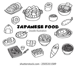 Hand drawn Japanese food doodles food illustration