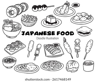 Hand drawn Japanese food doodles food illustration set 2