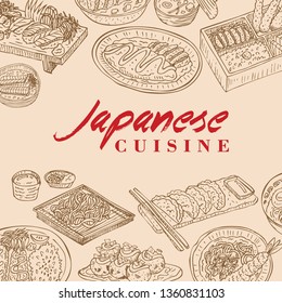 Hand drawn Japanese food, Menu design, Vector Illustration