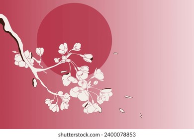 Hand drawn japanese illustration of cherry tree petals