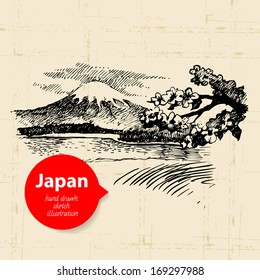 Hand drawn Japanese illustration. Sketch background
